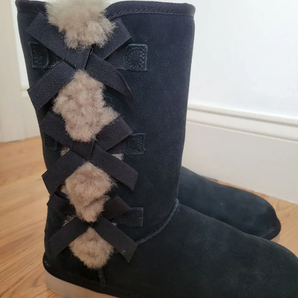 Koolaburra by UGG Victoria Tall Black Suede Bow Boots Size 7